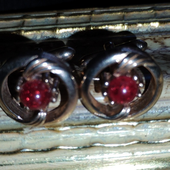 โ๏ธ 12K GOLD FILLED Red STONE GOLD CUFFLINKS EVC - Picture 3 of 16